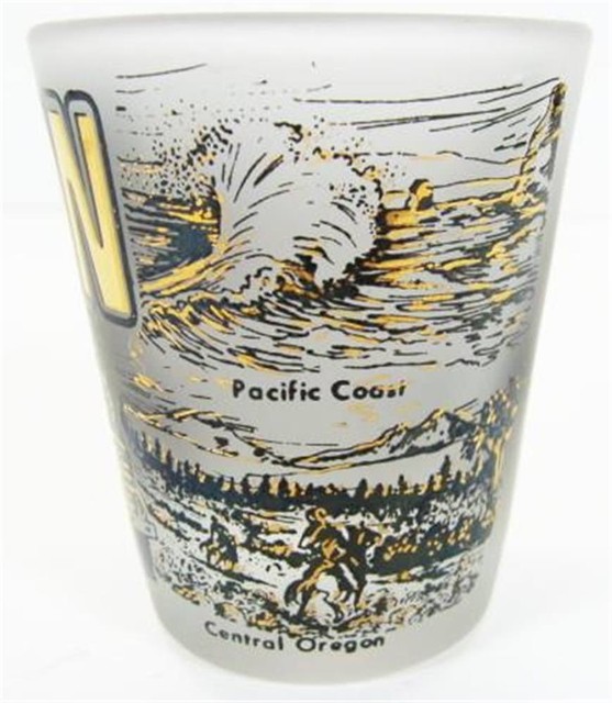Oregon Souvenir Frosted Shot Glass Gold Black 2.25 x 2 inch Libbey