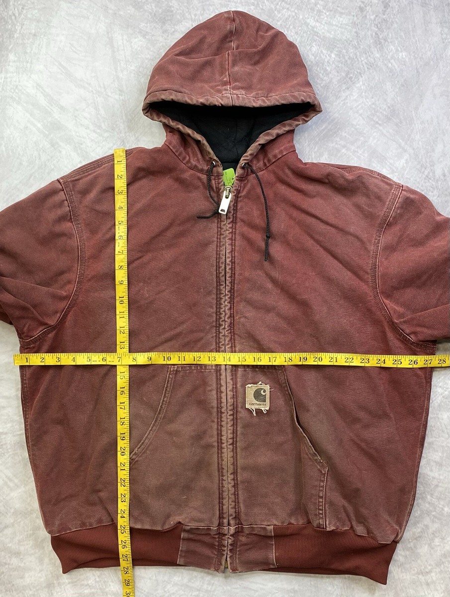 Vintage 90s Carhartt J68 BRK Canvas Hooded Work Red Jacket Quilted