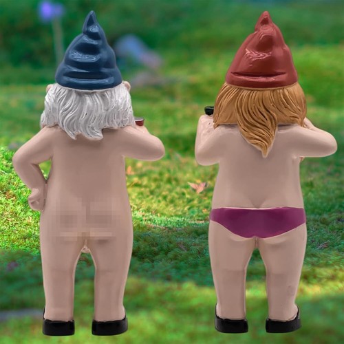 2 Pcs Funny Naked Gnomes Statues Decor, Naughty Garden Yard Sculptures - Picture 6 of 6