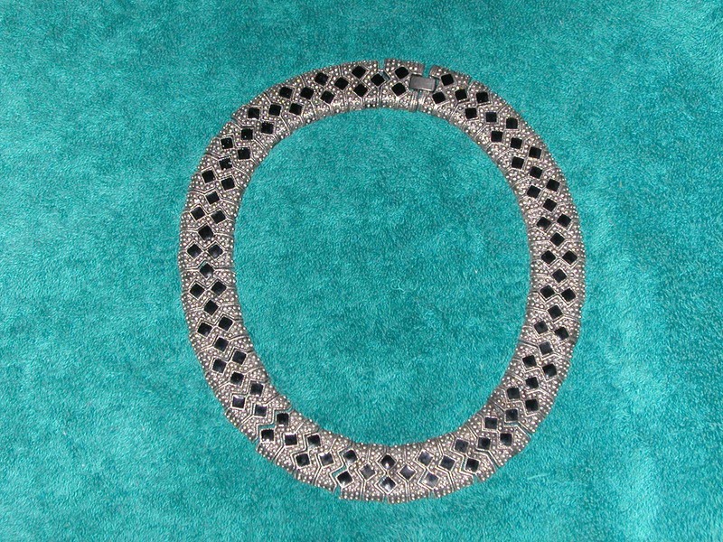 Vtg Cleopatra Necklace 9 oz Silver Tone Black Enamel Collar 13/16" Wide Egyptian