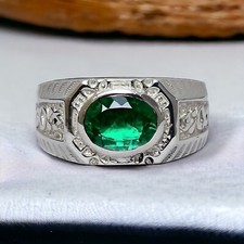Emerald Gemstone With 925 Sterling Silver Ring For Men's AL643