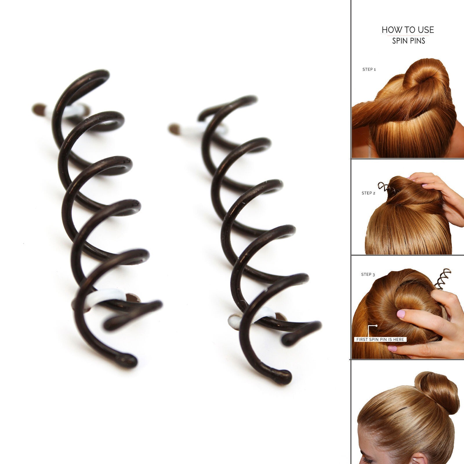 2pc Hair Bun Spiral Pins Styling Grip Screw Twist Clips BALL END