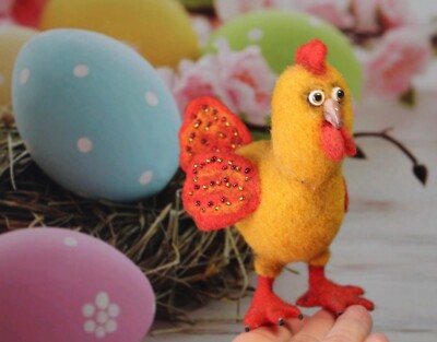 Needle felted animal, OOAK toy, collectible art toy, chicken, rooster