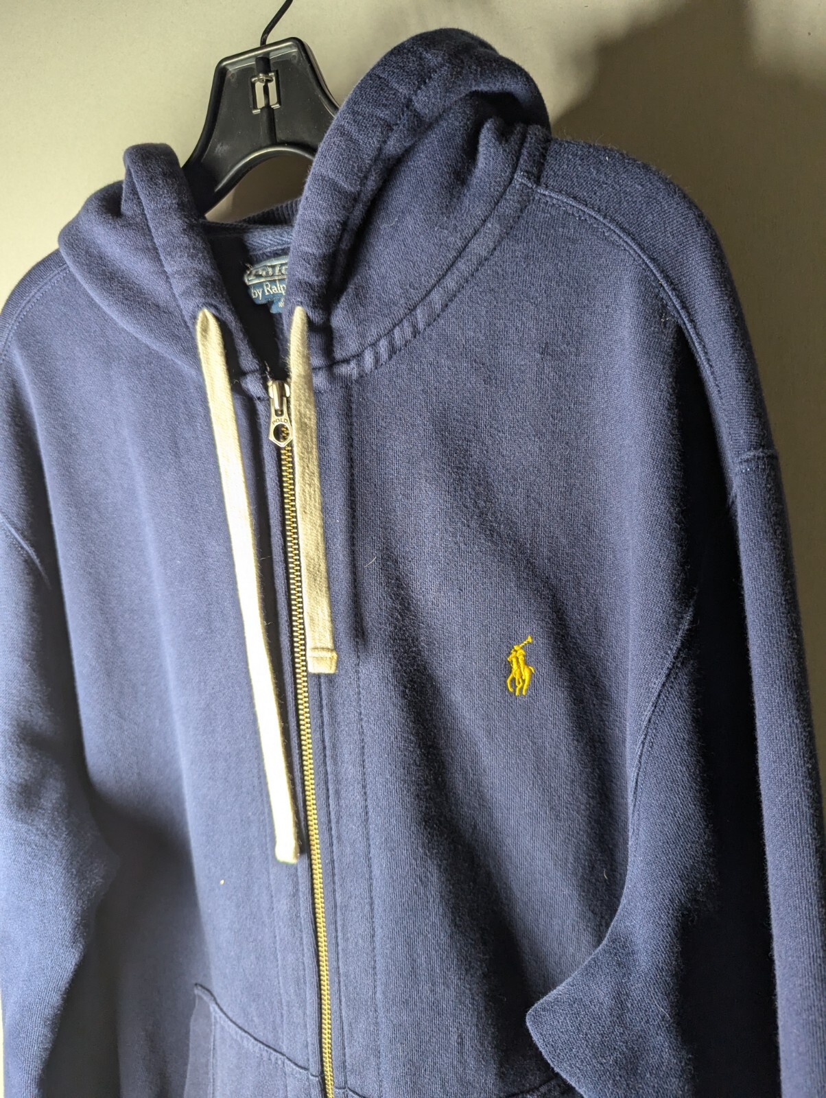 Polo Ralph Lauren Felpa Adulto XXL 2XL Blu Full Zip Felpa con Cappuccio Giallo Pony*
