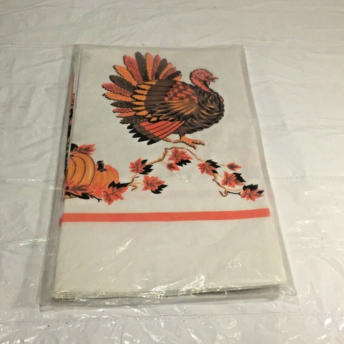 Vtg CA Reed Thanksgiving Turkey Pumpkin Crepe Paper Tablecloth 52"x 96" Sealed - Picture 2 of 5