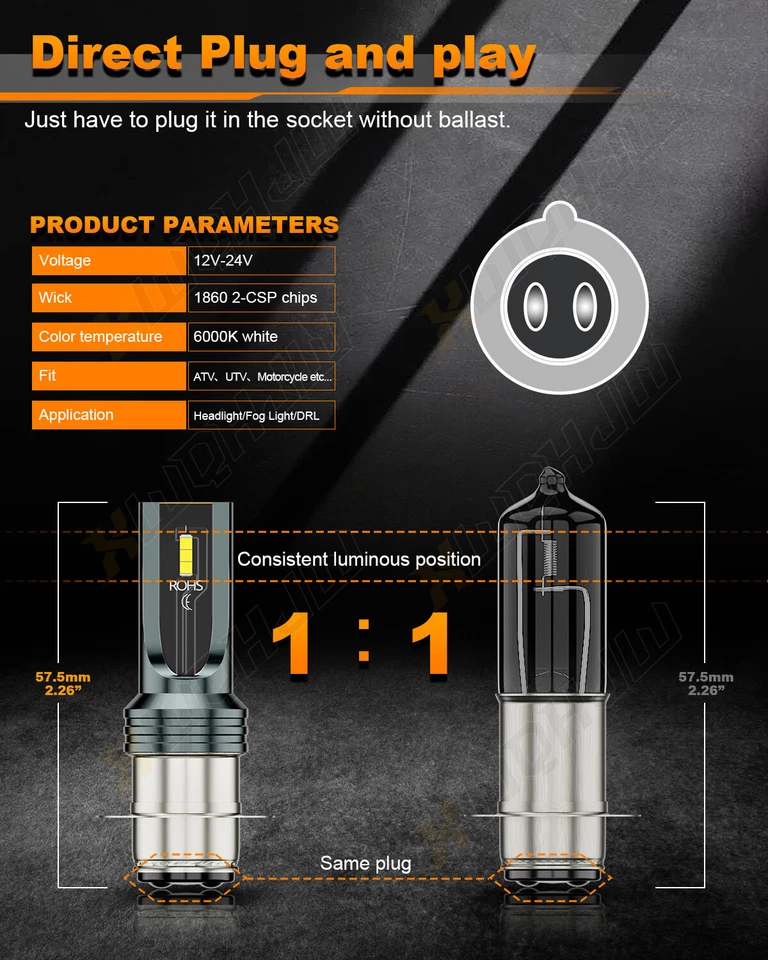 2 bombillas LED Ultra Brite para Suzuki Quadmaster 500 ATV 2000-2001 alto-bajo Foto 4 de 4