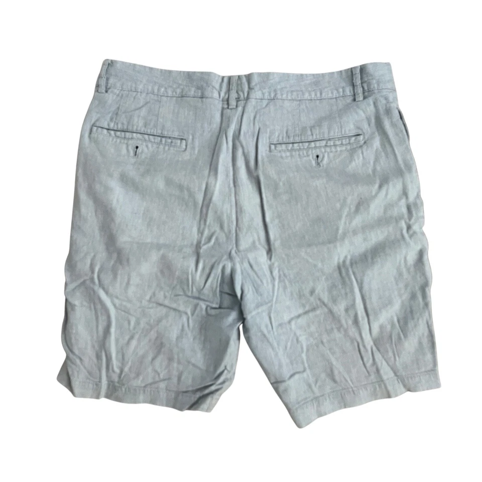 Club Monaco Maddox Fit Baby Ice Blue Zip Closure Cotton-Linen Blend 7" Mens 30 - Image 2 of 4