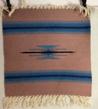Ortegas Weaving Chimayo Geometric Label Woven Tapestry Wool Turquoise Lavender