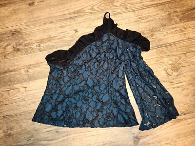 Venus Women's One Shoulder Blue Black Floral Print Blouse Size 16