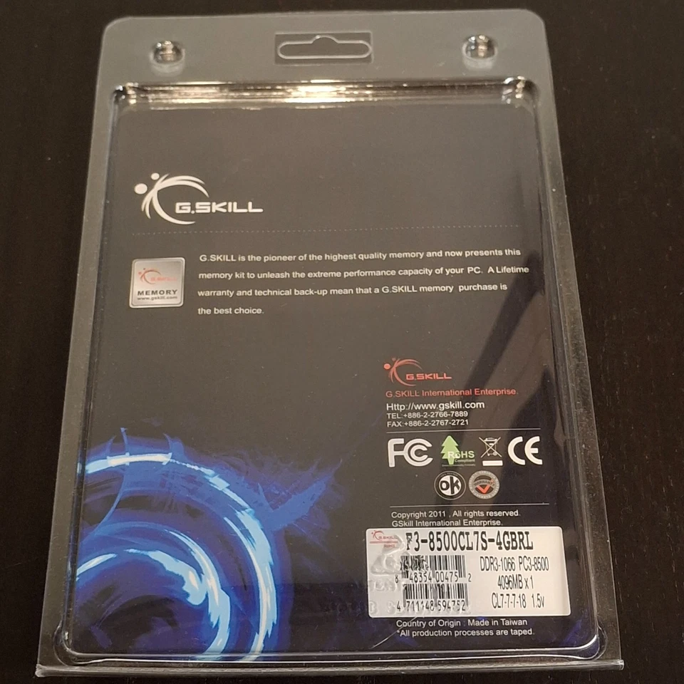 (2) G.Skill Ripjaws 4096MBx1 (F3-8500CL7S-4GBRL) DDR3-1066, PC3-8500, CL7-7-7-18 - Image 3 of 4