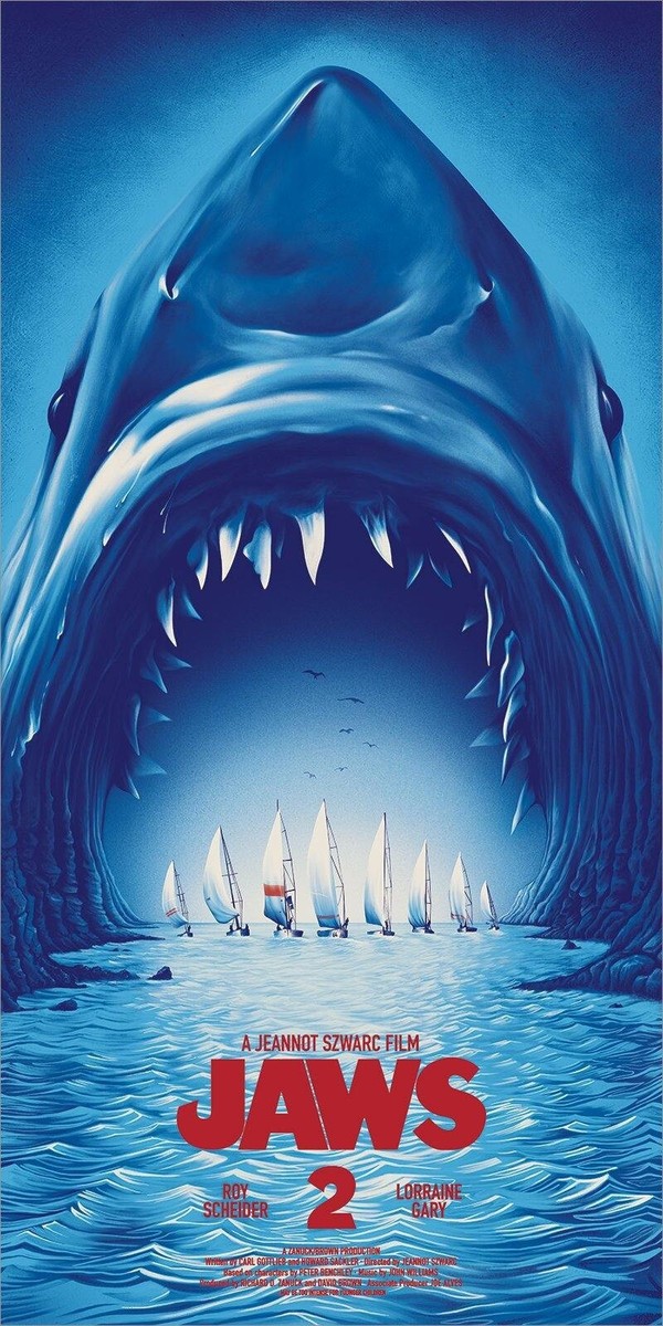Jaws 2 Movie Film Great White Shark Giclee Art Print Poster 12x24