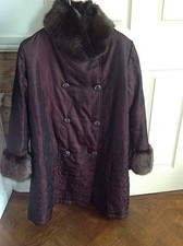Neo Noble, Burgundy, Long Jacket ,faux Fur Collar And Cuffs,size L