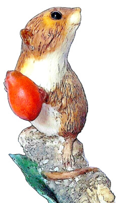 DORMOUSE on a BRANCH - AYNSLEY CERAMIC FIGURINE with NUTS Master Craft 11 x 8 cm