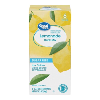 Great Value Sugar-Free Lemonade Drink Mix Powder, 0.53 oz, 6 Count