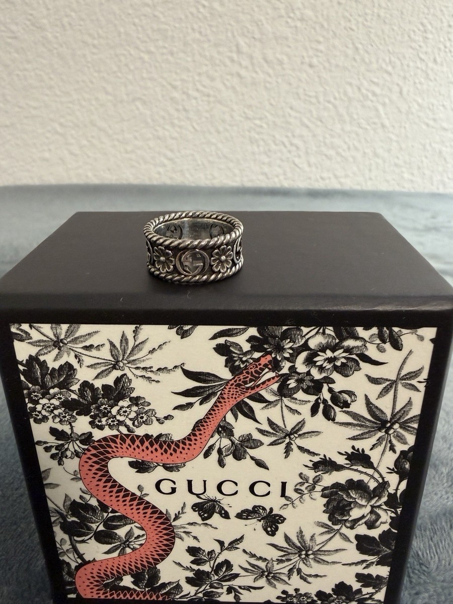Brand New Gucci Interlocking G Flower Silver 925 Ring Size 8 (X