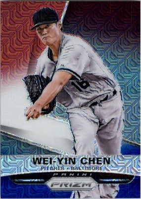2015 Panini Prizm Prizms Red White and Blue Mojo #145 Wei-Yin Chen - BB