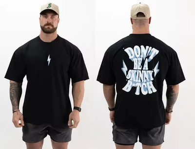 Oversized Men s Gym T-Shirt Cotton Muscle Fitness Workout Summer Printed Tee Top