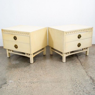 Mid Century Modern Nightstands Side Tables End White 2 Drawers Brass Clover Mcm