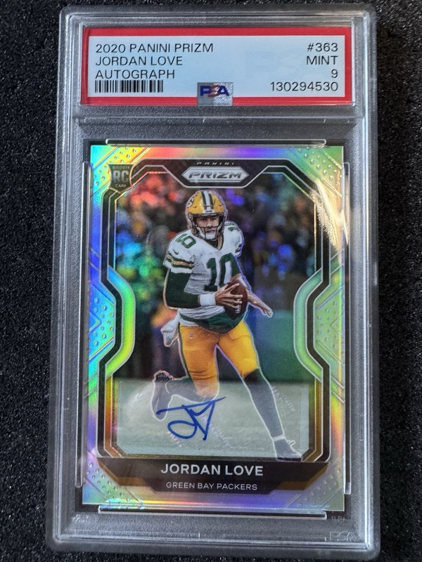 JORDAN LOVE 2020 PANINI PRIZM SILVER ROOKIE AUTO #363 PACKERS MINT PSA 9 Q2167