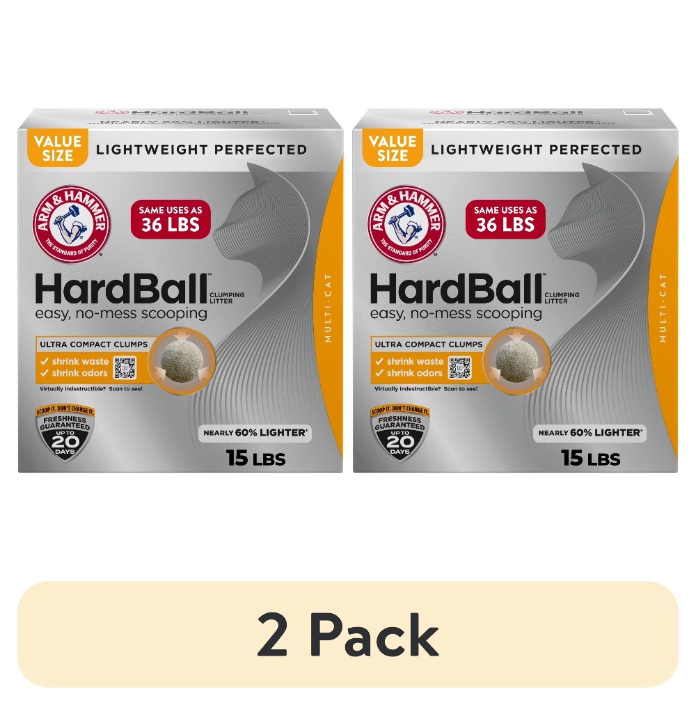 (2 pack) Hardball Lightweight Cat Litter, Multi-Cat, Clumping, No-Mess, 15 lb