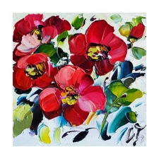 Original oil painting Red Poppy flowers artwork Floral mini wall art 4*4 inch