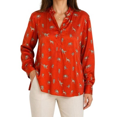 Chicos Sz 2P 12/14 Petite Silky Red Leopard Cheetah Formal Blouse Shirt Top 