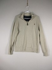 U.S Polo Assn Mens Quarter Zip Sweater Mock Neck Long Sleeve Size L Beige
