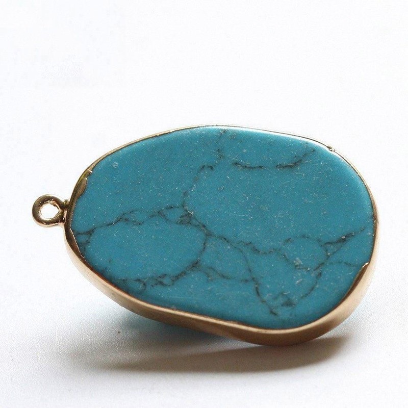 1pc Gold Plated Turquoise Genuine Gemstone Sided Flat Charm Pendant Nbhk67 - Product main view