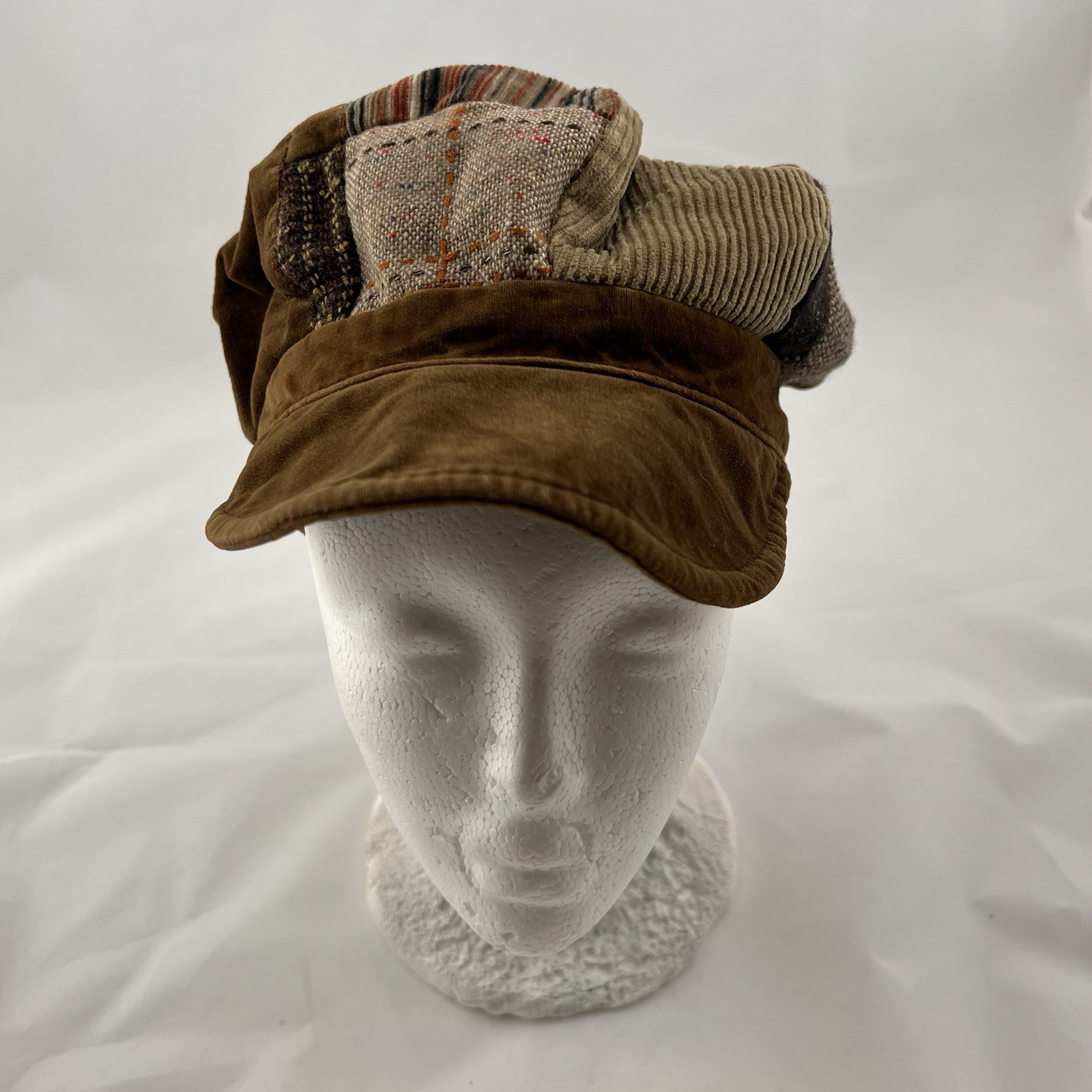 Patchwork Brown Multicolor Newsboy Cap Lined Clas… - image 1
