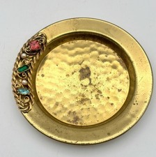 Vintage Gemstone Brass Trinket Tray / Candle Holder Home Decor 3.75”