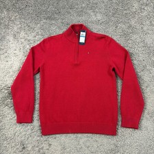 Tommy Hilfiger Sweater Boys XL (18/20) Red Knit 1/4 Zip Pullover 100% Cotton