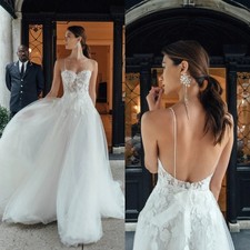 Beach Wedding Dresses Spaghetti Straps A Line Lace Applique Backless Boho Gowns