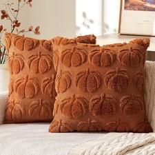 Fall Throw Pillow Covers 18x18 Set of 2 Autumn Decorations Dark Rust Pumpkin ...