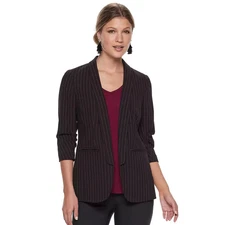 Apt. 9 Womens Long Boyfriend Blazer Black Striped Open Front 3/4 Sleeve Sz S NWT