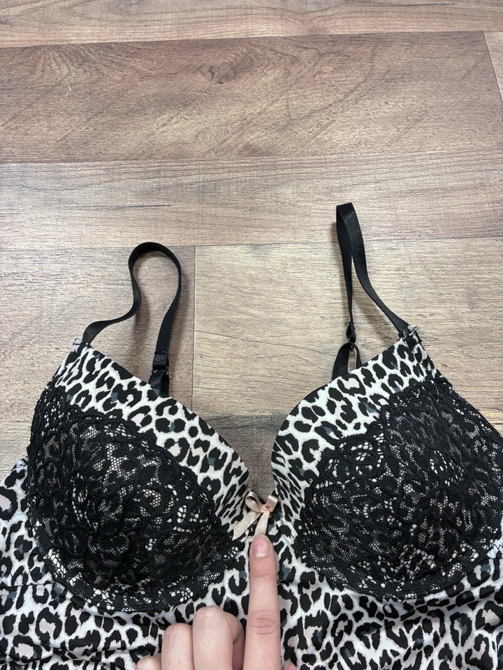 Camiseta sin mangas Babydoll vintage con estampado de guepardo de leopardo lencería M lazo de encaje Y2K años 90 Foto 3 de 4