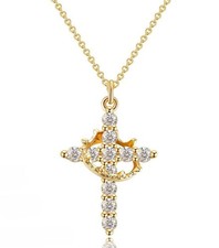 14k Gold Cross Necklace for Women,Cubic Zirconia Crown Cross Pendant Necklaces