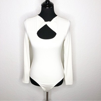 Rachel Parcell cream ivory twist cutout neckline bodysuit size Medium