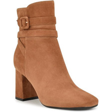 Botas Nine West Quena Para Mujer 7 M Marrón Gamuza Tacón Bloque Vestido Botín HTAT726