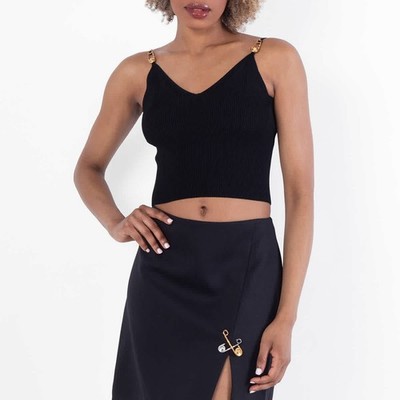 Versace Safety Pin Ribbed-Knit Crop Top, Brand Size 42 ( US Size 6 )