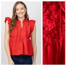 Love The Label Red Salsa Persephone Flutter Sleeve Top L