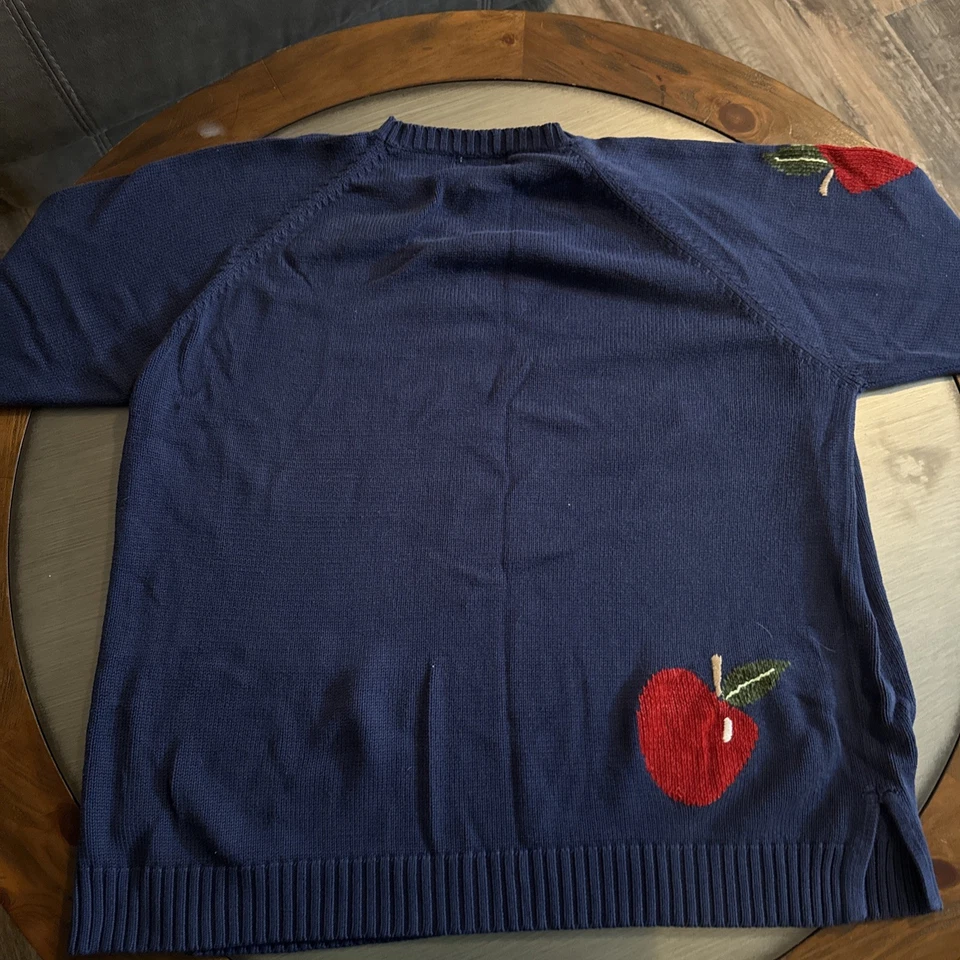 Teacher Apple Sweater Back to School The Quacker Factory 2X Green Red Blue - Image 2 of 4