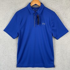 NEW Under Armour Polo Shirt Mens Small Blue Loose Heat Gear Golf Casual Stretch