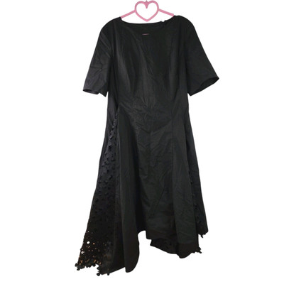 Paskal Women's Medium Black Laser-Cut Butterfly Black Asymmetric Midi Dress
