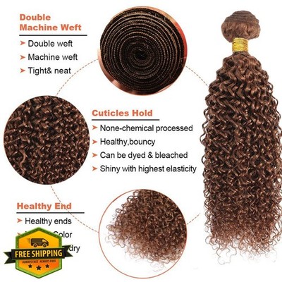 DiexrLamx Brown Kinky Curly Hair Bundles 3pk 16-20 inch Virgin