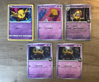 pokemon tcg drowzee/team rocket's drowzee & hypno 5 card lot 061/203 079/182