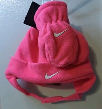 Nike Toddler 2 Pc Racer Pink Fleece Winter Hat Mittens Set New With Tags