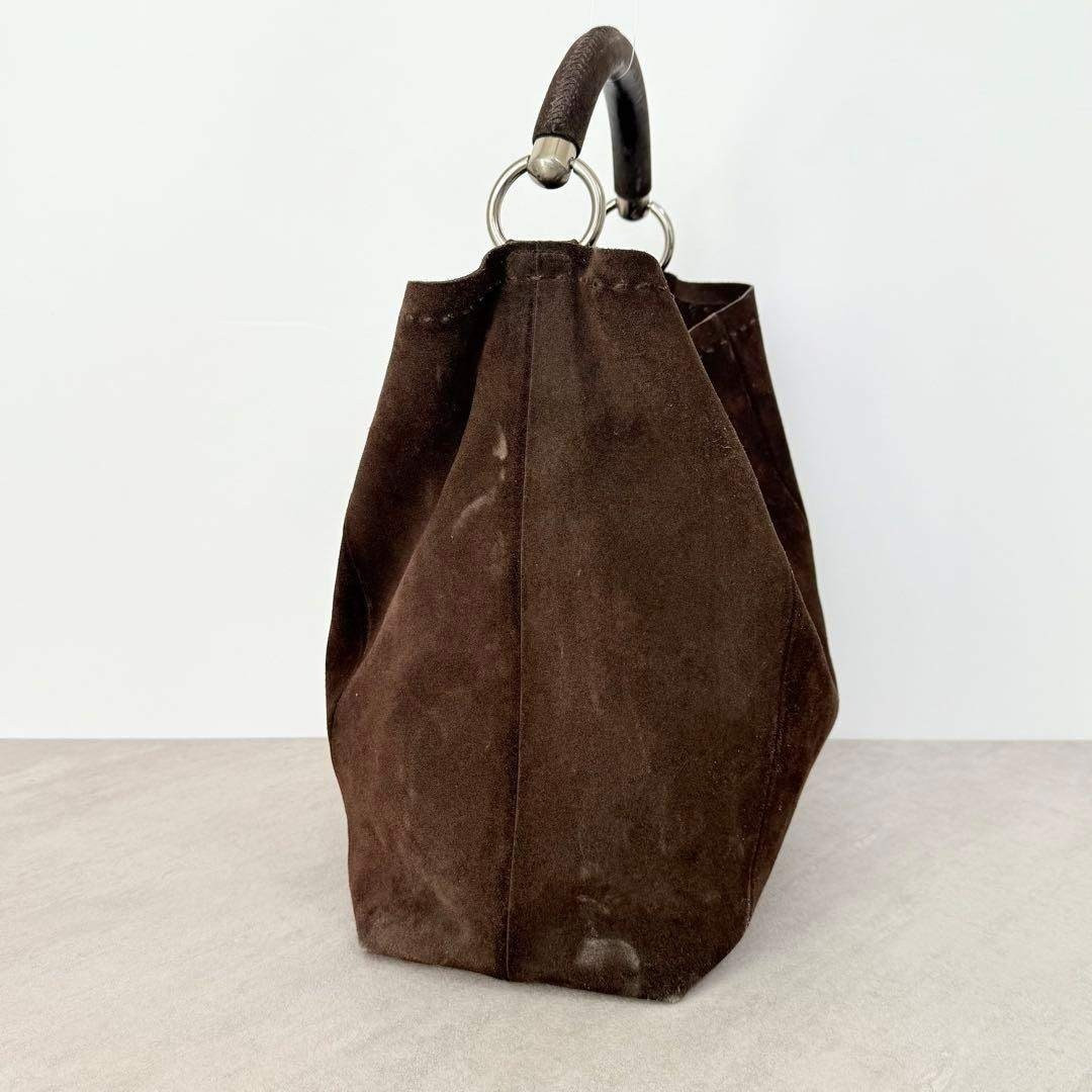 PRADA Triangle Logo Scamosciato Met Hobo Tote Bag Suede Dark Brown Used thumbnail 4