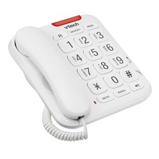 VTech CL1100 Corded Landline House Phone with Big Button, Visual Ring White 