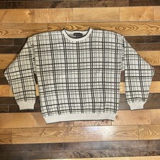Vintage Sweater Made In USA Liberty Sweaters Windowpane Plaid Cream Men’s L