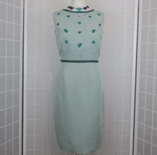 Hobbs Ashton Dress UK 16 Green Beaded Sleeveless Pencil Party Wedding Occasion
